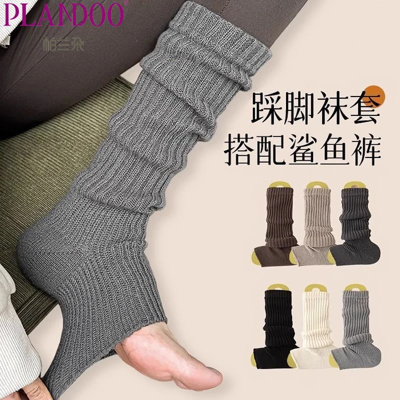 配鲨鱼裤堆堆袜套女秋冬针织白色小腿袜配雪地靴y2k套脚袜子保暖