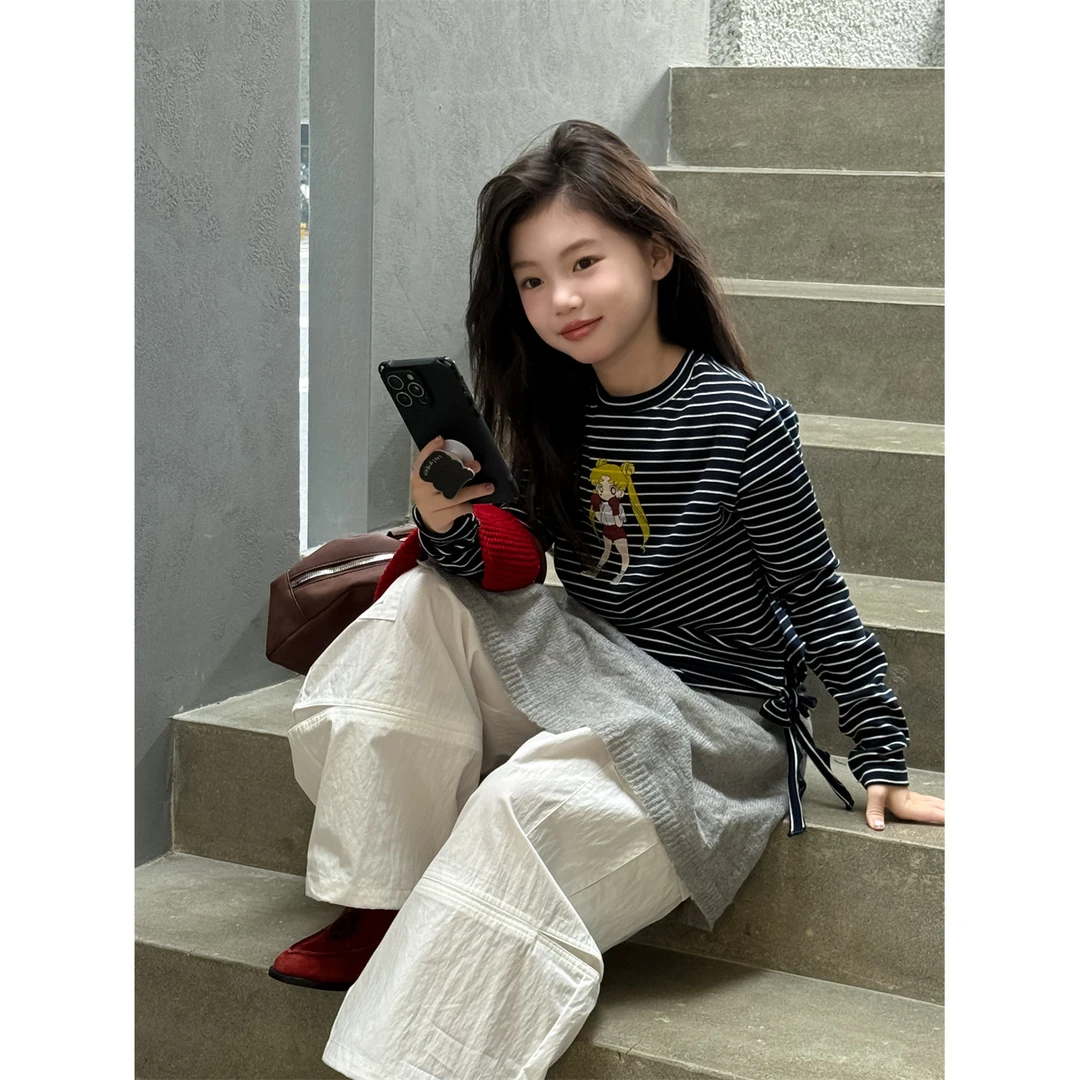 精选-72255-TBB花与寻女童工装裤2025秋季新款儿童阔腿裤韩版超酷