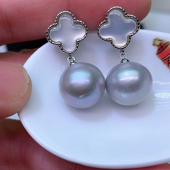 银S925镶嵌耳饰淡水珍珠
