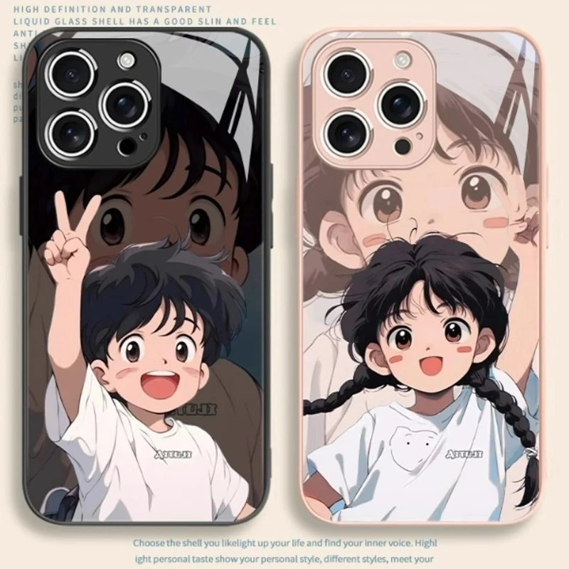 适用苹果16/华为pura70/小米15/oppo/vivo可爱男孩女孩情侣手机壳