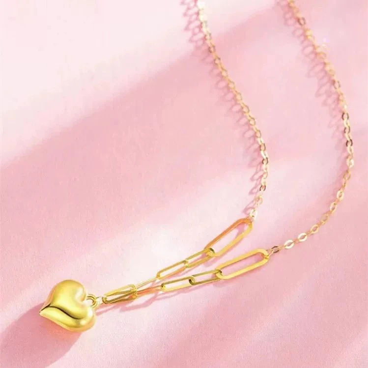 18k金爱心套链Au750一见倾心黄金色AB链条简约日常送礼