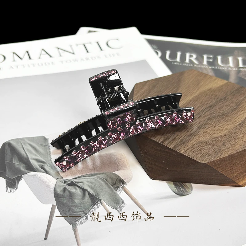 【LXX靓西西】056 抓夹10厘米紫色轻奢满钻百搭少发量全盘发抓夹