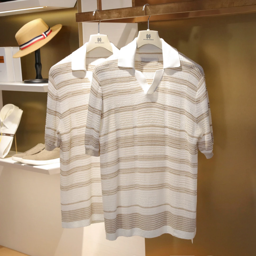明星同款Z系老钱风2025夏新款高端100%莱赛尔针织条纹POLO衫1106