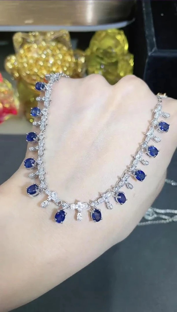 S925银镶嵌蓝宝石项链