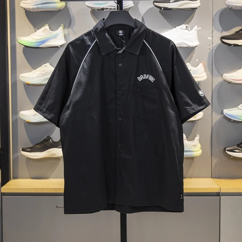 李宁男子短袖休闲衬衫2024夏季新品反伍系列宽松翻领上衣ASHU415