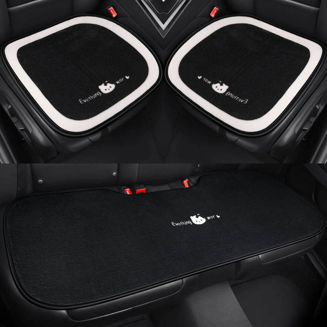 汽车坐垫单片垫子座套高级感治愈熊后排座垫车垫子冬季毛绒座椅垫