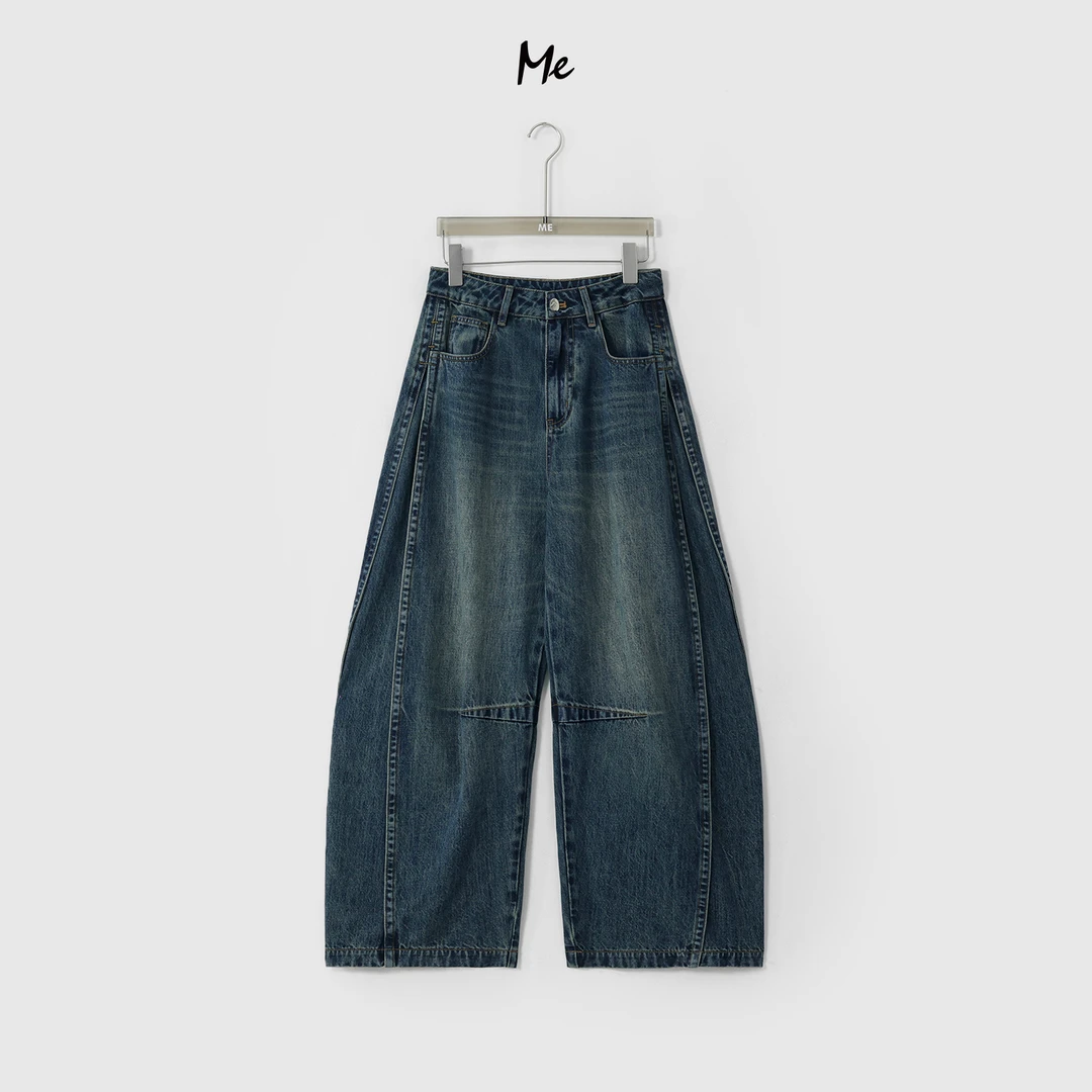 ME【中古弯刀蓝牛】100棉高腰显瘦百搭时尚重工水洗牛仔裤MESA0074