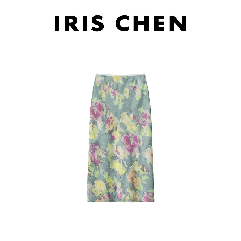 现货IRIS CHEN 油画半裙 2024秋新款设计师印染花印半身裙24QZ375