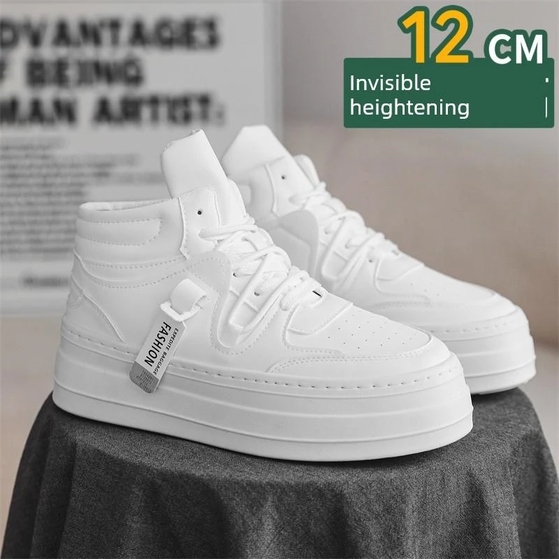 小众设计厚底白色鞋与内高度增加鞋男士12cm10多功能厚底鞋韩国风