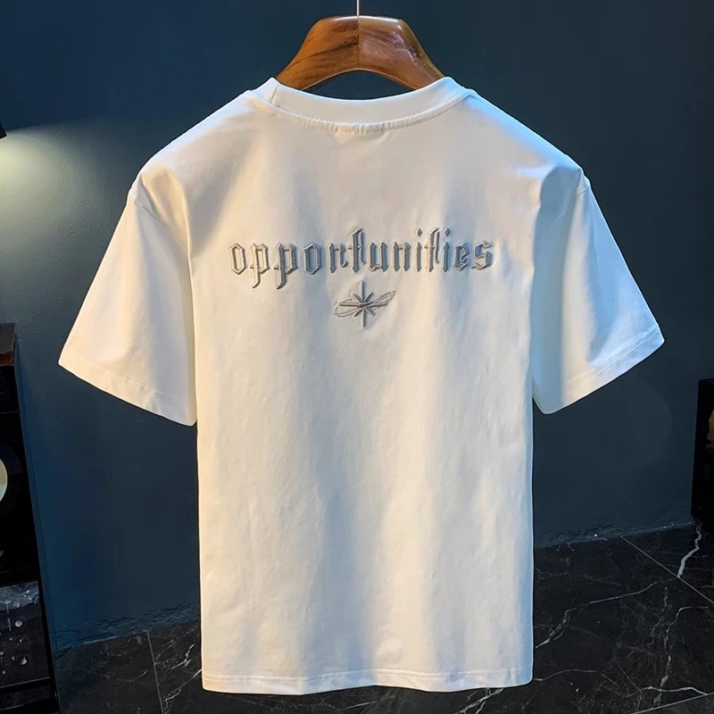 重工刺绣T恤男夏季薄款设计感速干透气上衣潮流百搭休闲短袖衣服