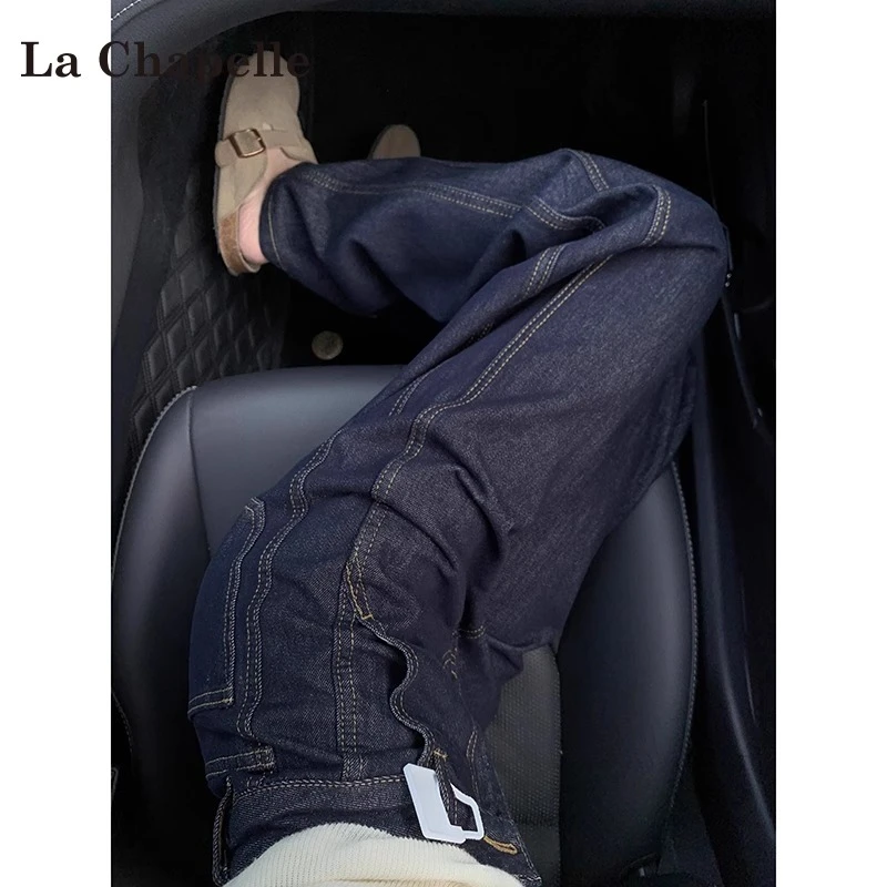 La Chapelle/拉夏贝尔阔腿牛仔裤女2025秋季高腰宽松显瘦直筒裤