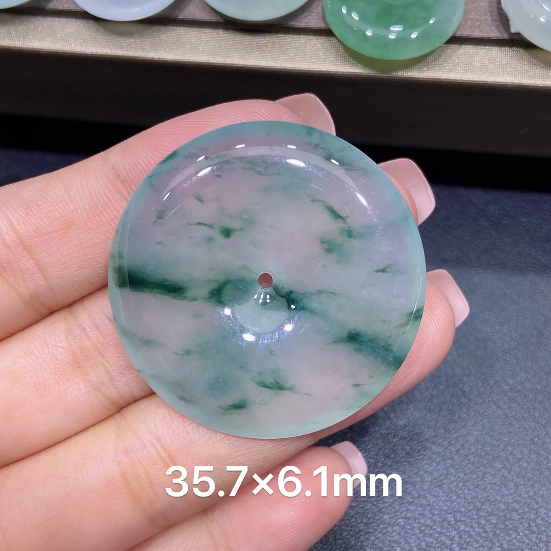 缅甸天然A货翡翠 老坑冰种灵动飘花平安扣吊坠 玉质细腻 k002