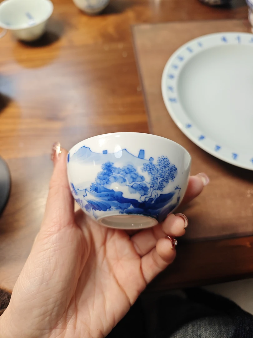 景德镇青花竹影小盖碗