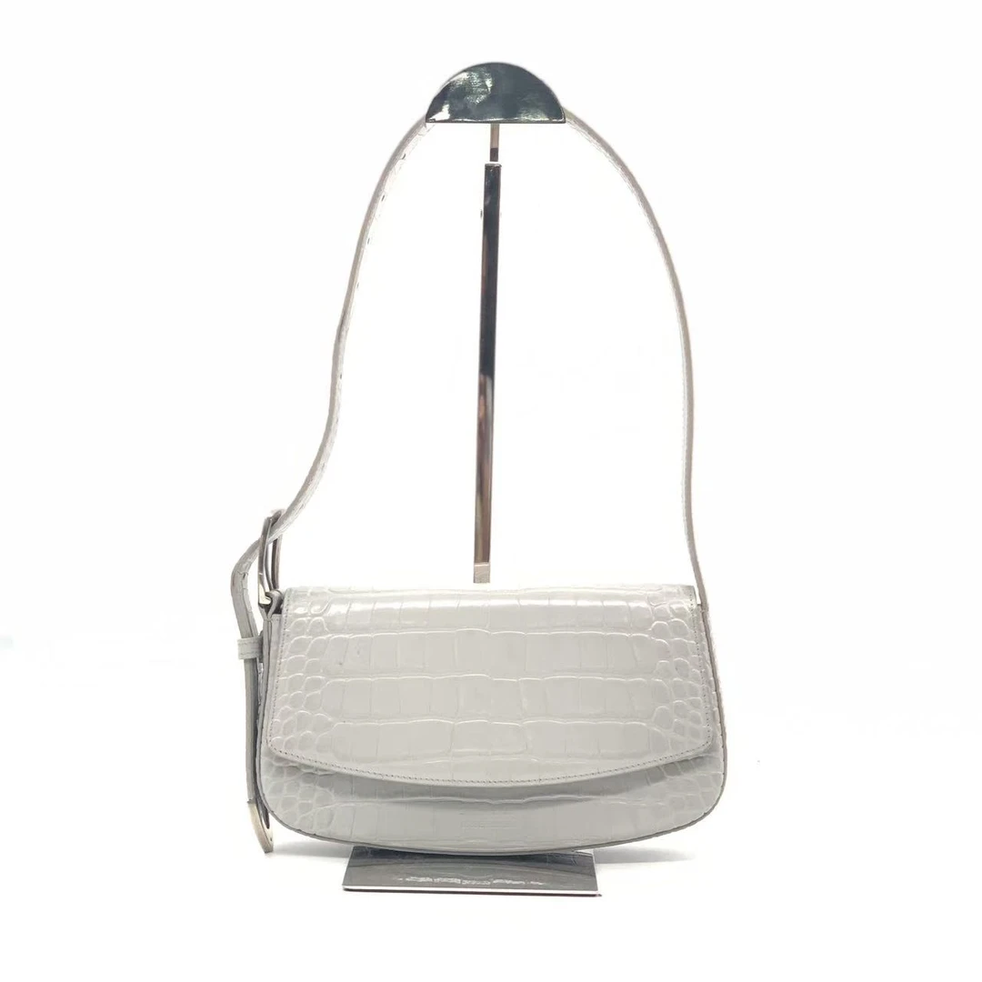 95新 Balenciaga/巴黎世家 灰白色鳄压腋下包