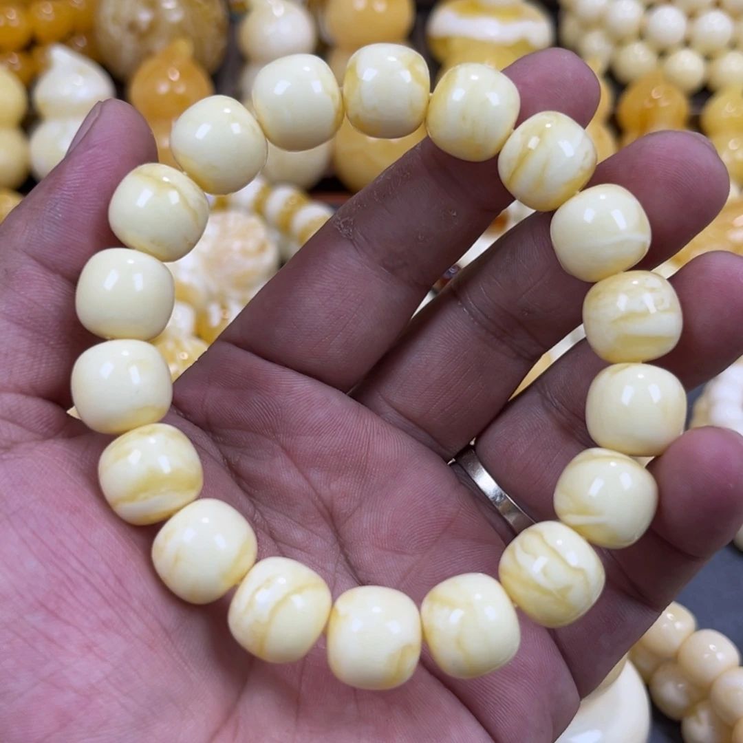 手串琥珀未镶嵌同料白蜡氧化小年份老邢手串13mm