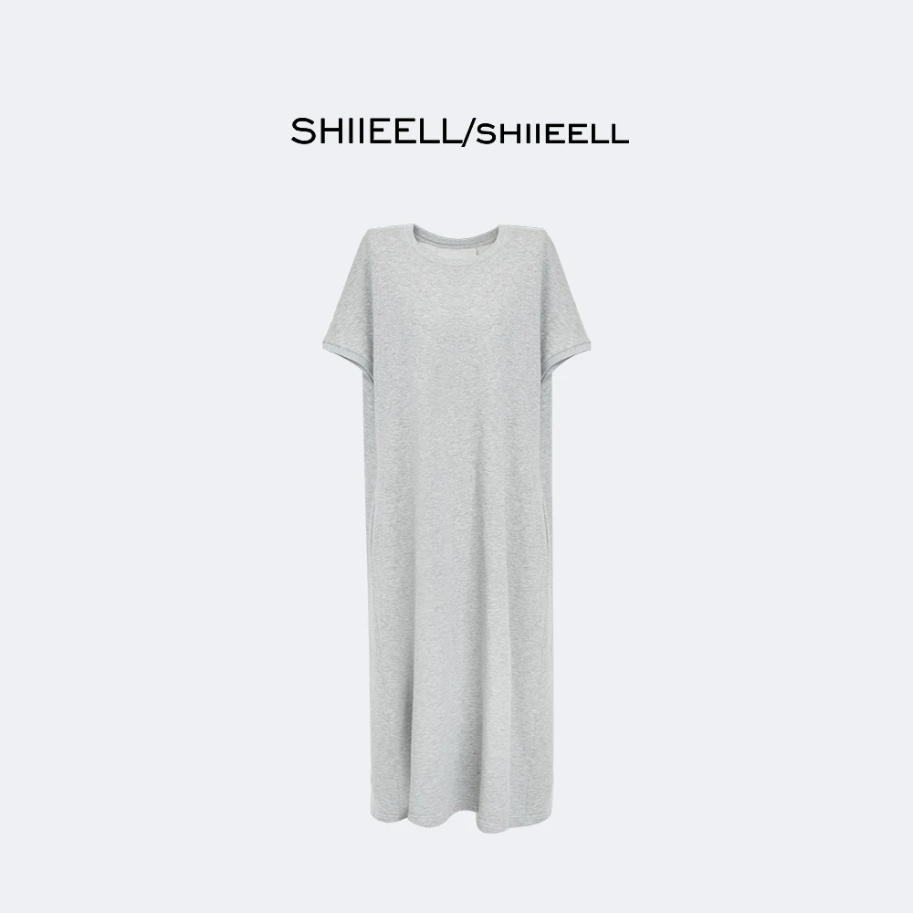 SHIIEELL现货 时尚极简洋气休闲气质风棉质圆领短袖连衣裙W0052