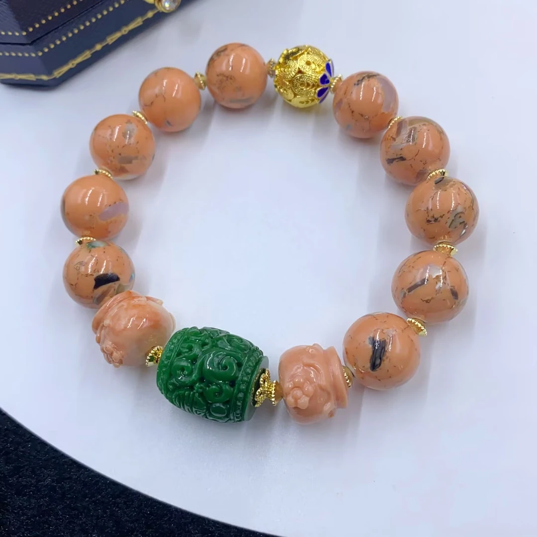 4569  粉色雕刻珠珠手串百搭多样性发货