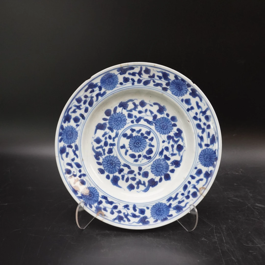 Lot.25072033清康熙青花赏盘 直径：约22cm