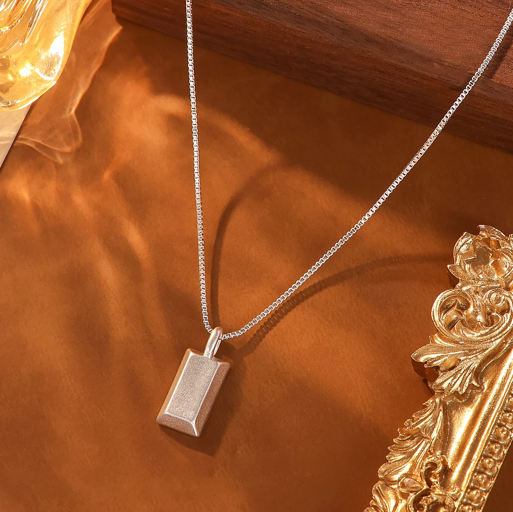 坠链均足银 836小银砖项链足银999气质轻奢时尚镶嵌精致