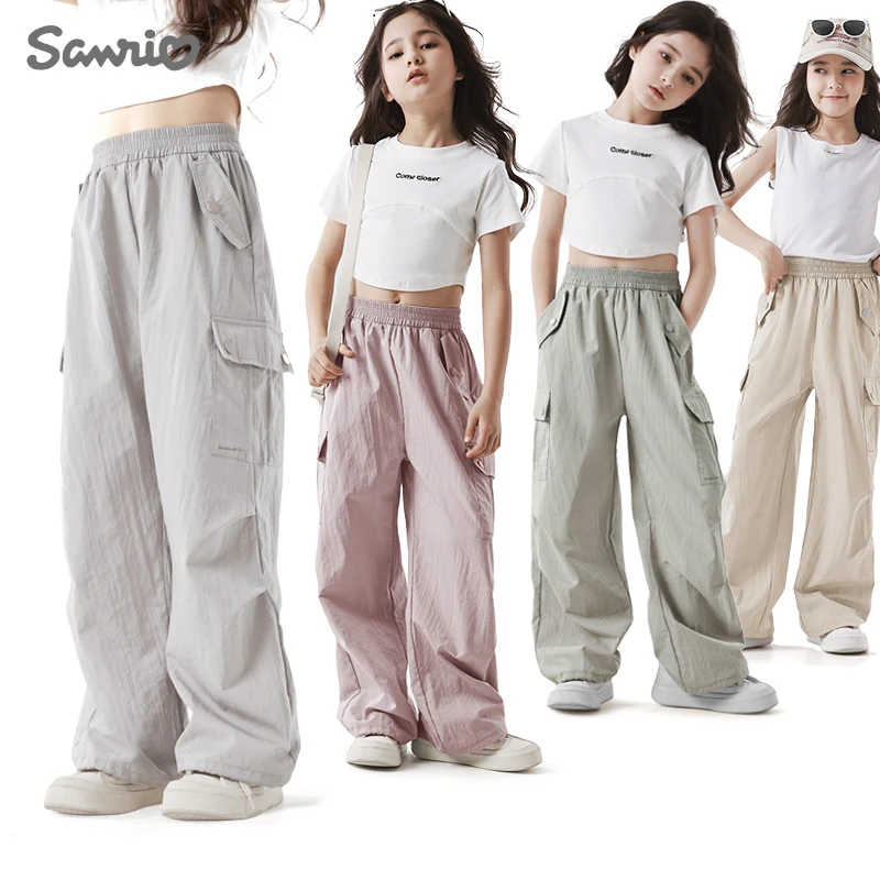 女童裤子2025春夏新款儿童运动裤大童工装裤亲子休闲裤轻薄防蚊裤