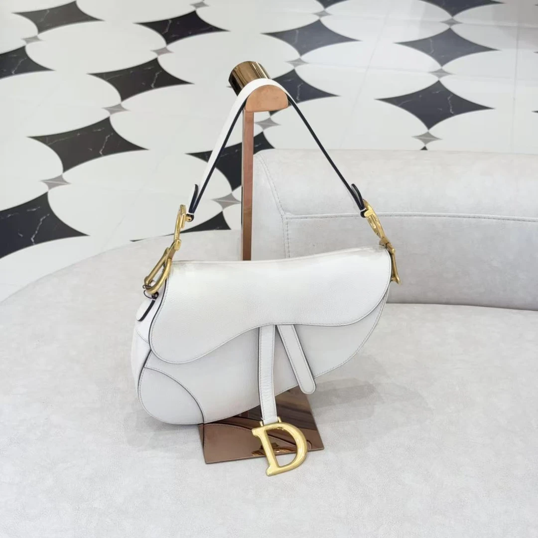 95新 DIOR/迪奥 GGS迪奥马鞍大号白金牛皮单肩包49108281