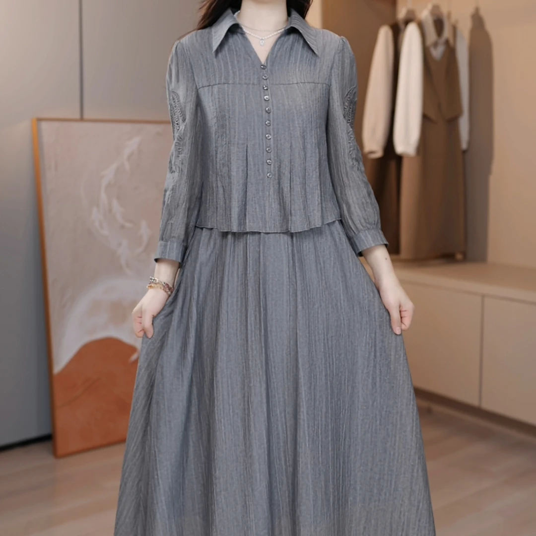 2023#{假两件}连衣裙女2025年春季新款中年妈妈装宽松显瘦遮肉