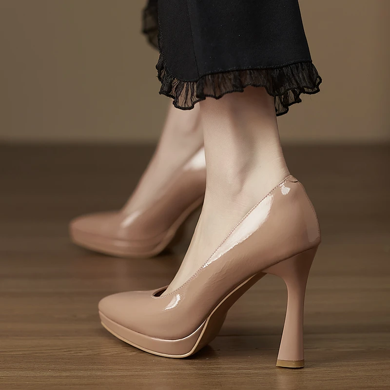 小个子增高10cm高跟鞋2025新款真皮尖头浅口单鞋防水台不累脚女鞋