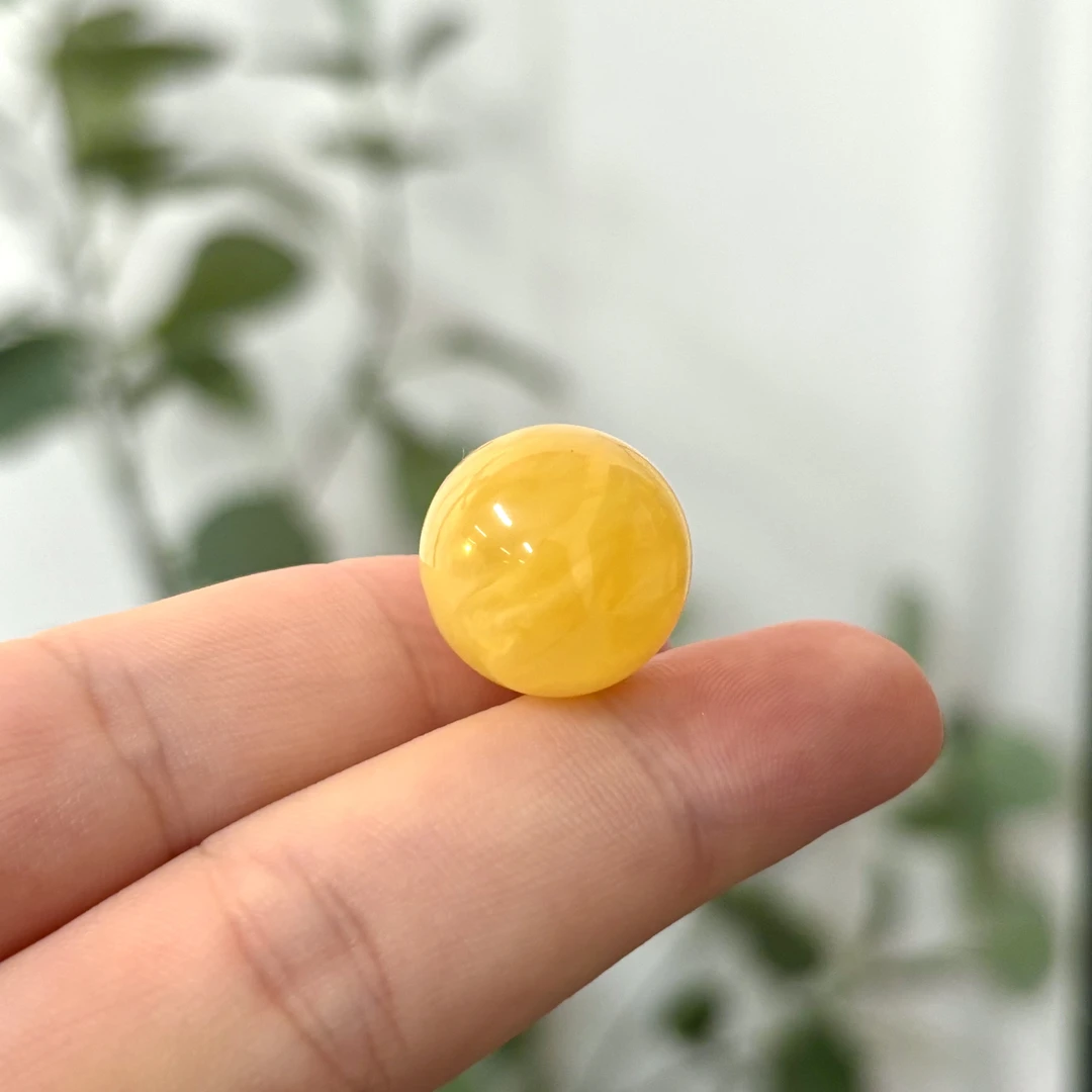 【珠宝厂长】约16-17mm俄料白花鸡油黄蜜蜡单珠