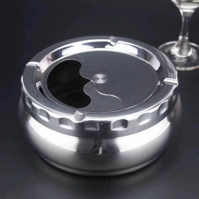 不锈钢烟灰缸带盖防飞灰创意个性时尚家用客厅有盖烟缸大号防摔