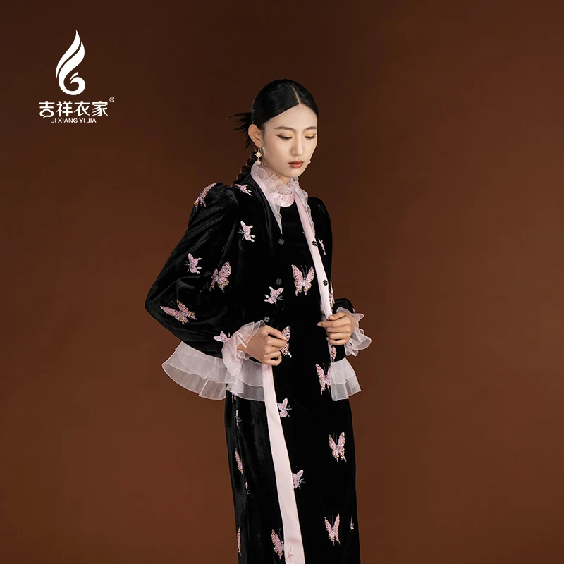 JIXIANGYIJIA/吉祥衣家蝶引半江月上衣黑色系贵气穿搭944217237