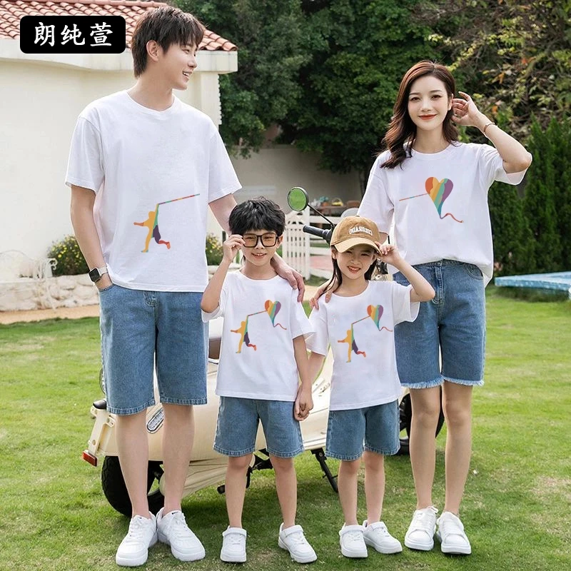 风筝情侣装亲子装重磅纯棉T恤短袖夏季男女百搭上衣宽松圆领半袖