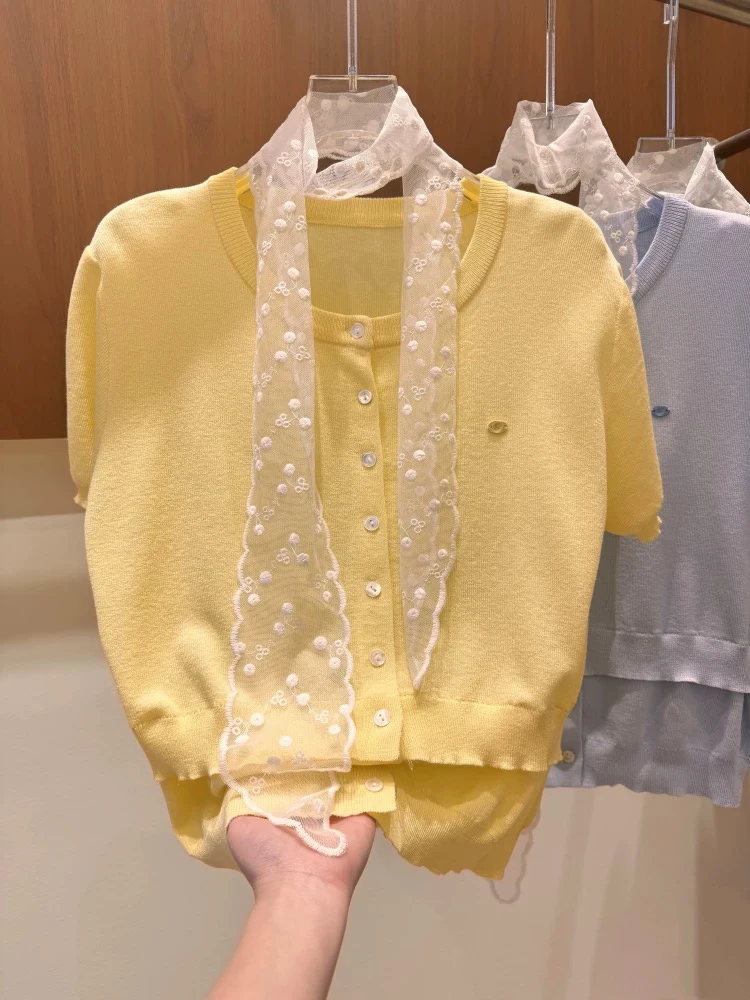 【芸朵家  编号151-300】韩系高级新款针织短袖开衫莫兰迪色系女装
