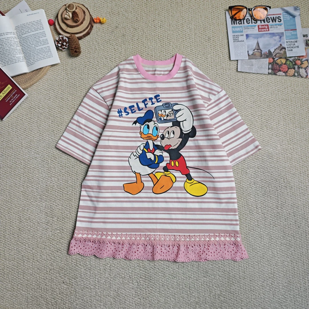 2025早春新款休闲时尚百搭条纹拼蕾丝打底长袖T恤9196