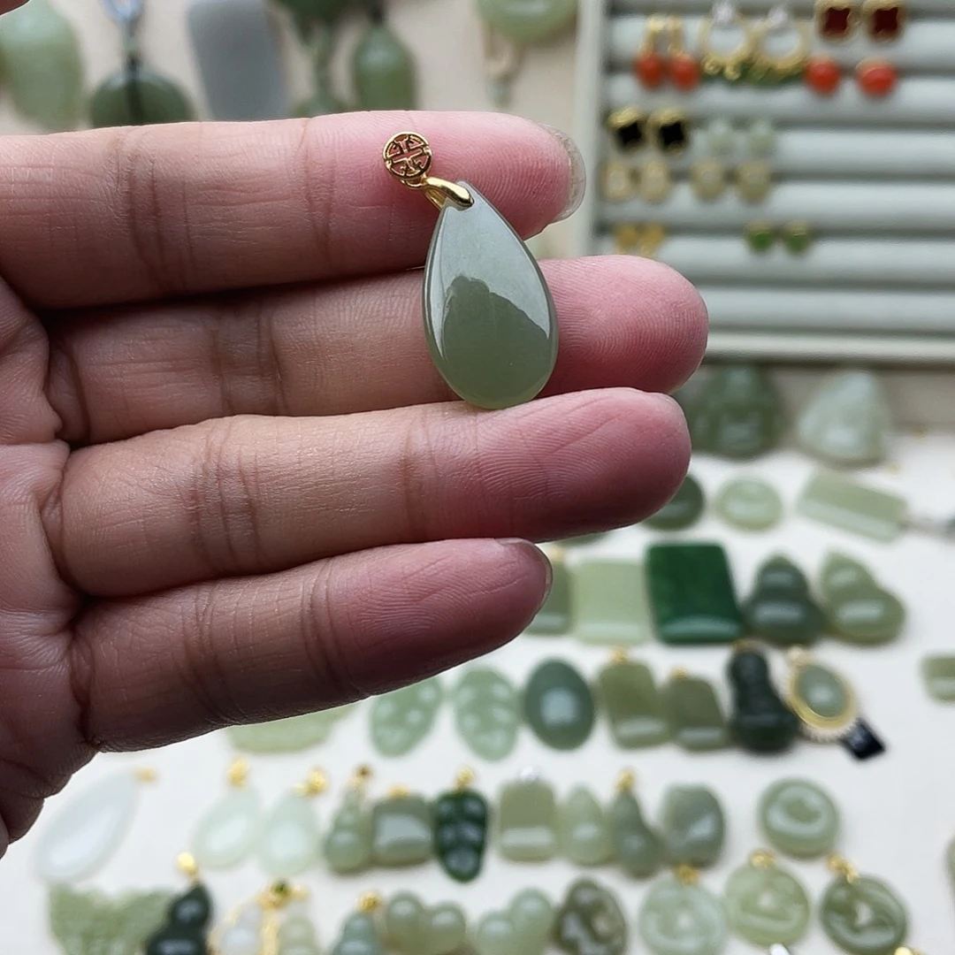 和田玉银S925镶嵌吊坠(不含链)