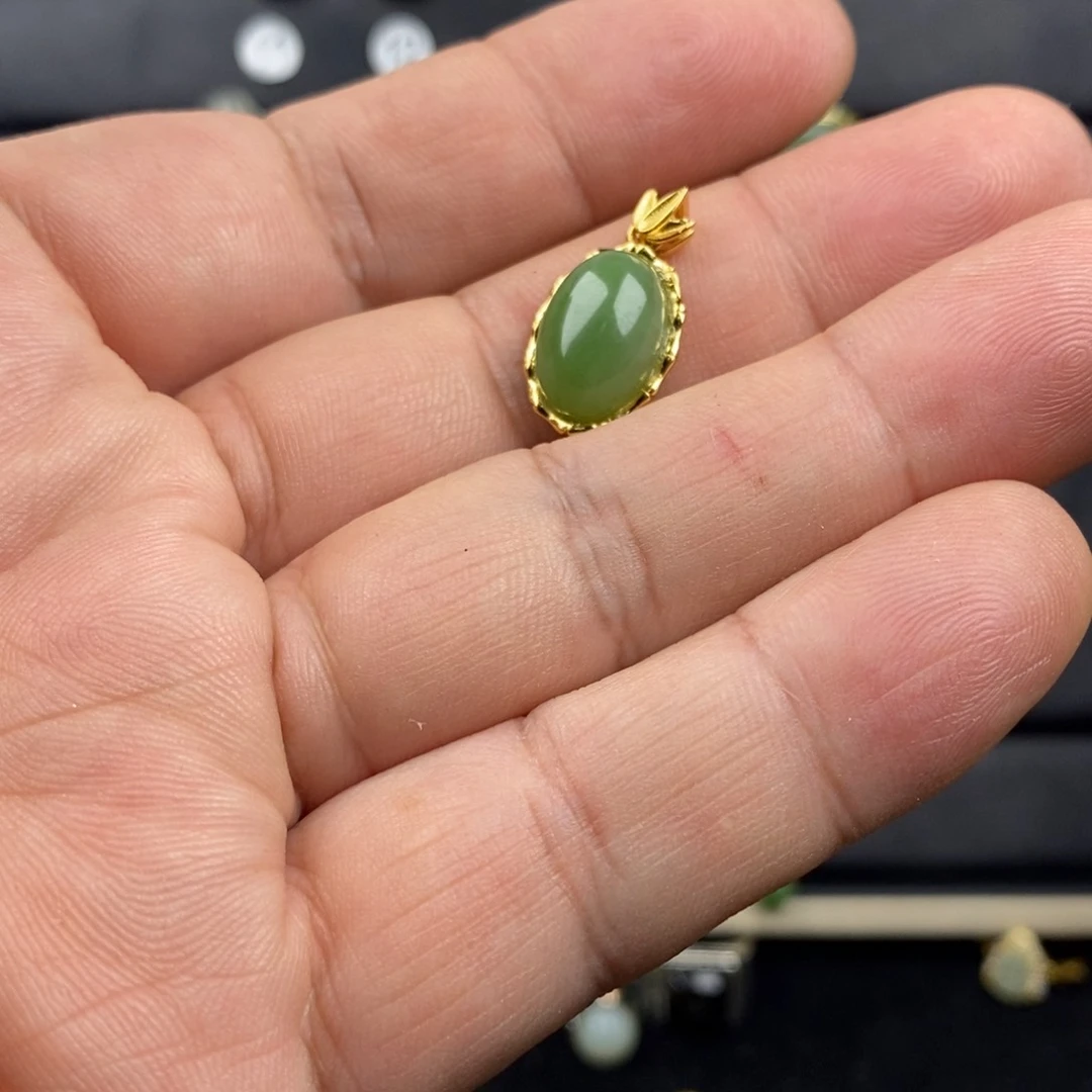 和田玉（碧玉）戒指银S925镀金镶嵌糖*子