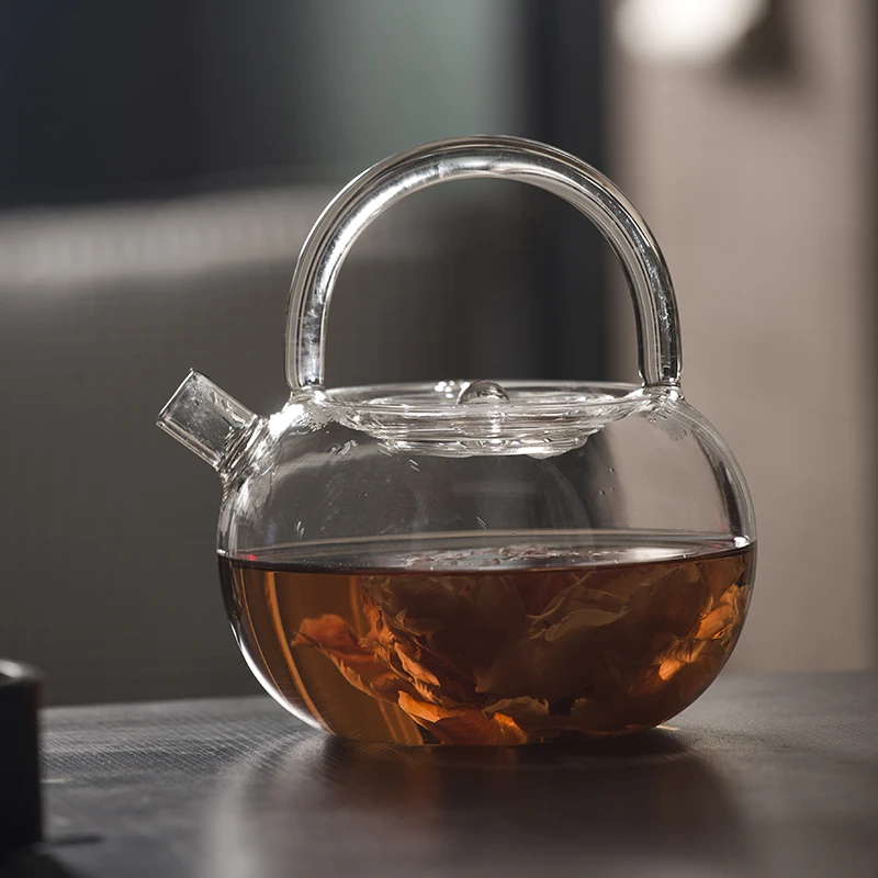苹果玻璃提梁壶耐热加厚泡茶壶冷泡壶明火可烧电陶炉茶炉