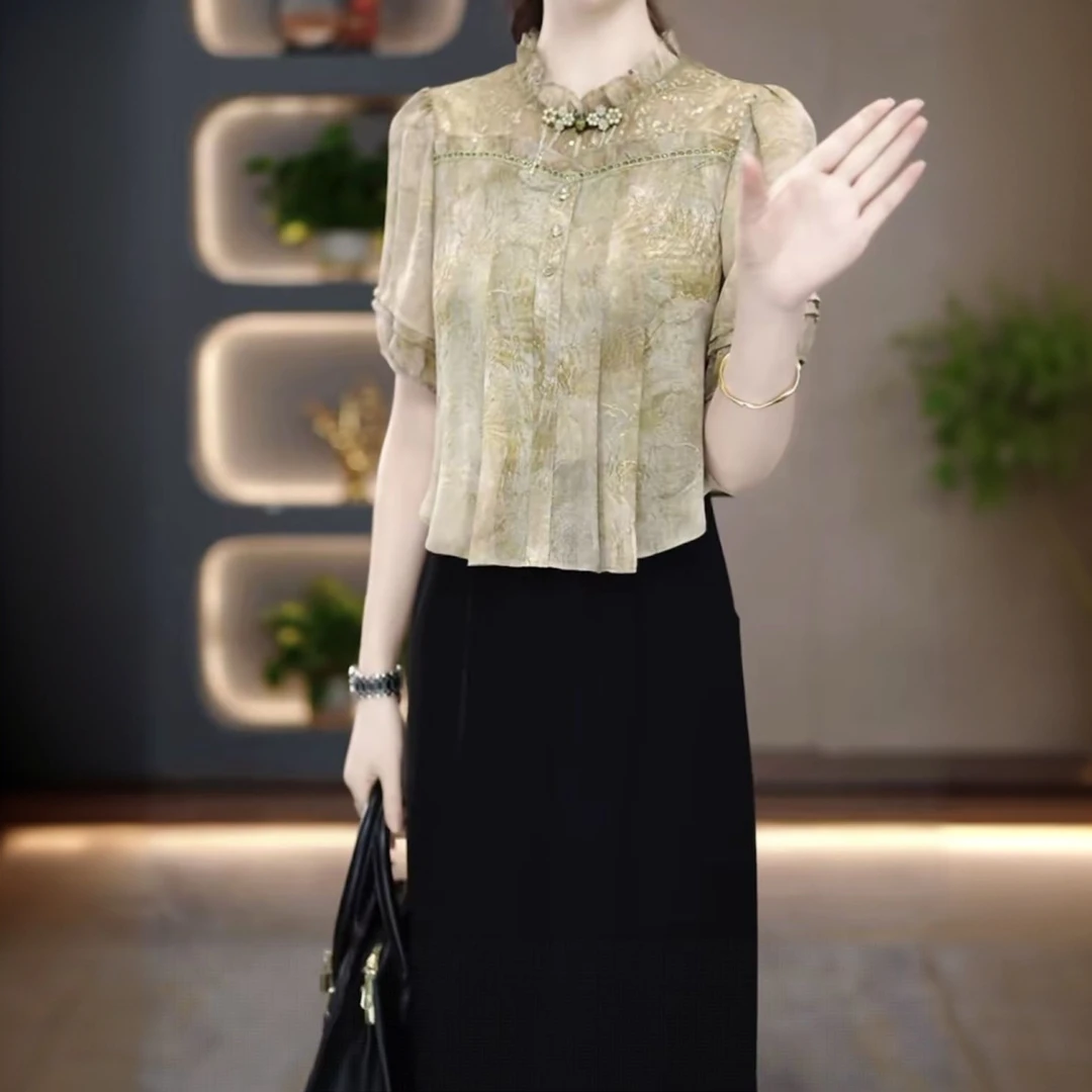 高级冰丽丝时尚洋气简约端庄优雅连衣裙2025夏季新款修身显瘦裙子