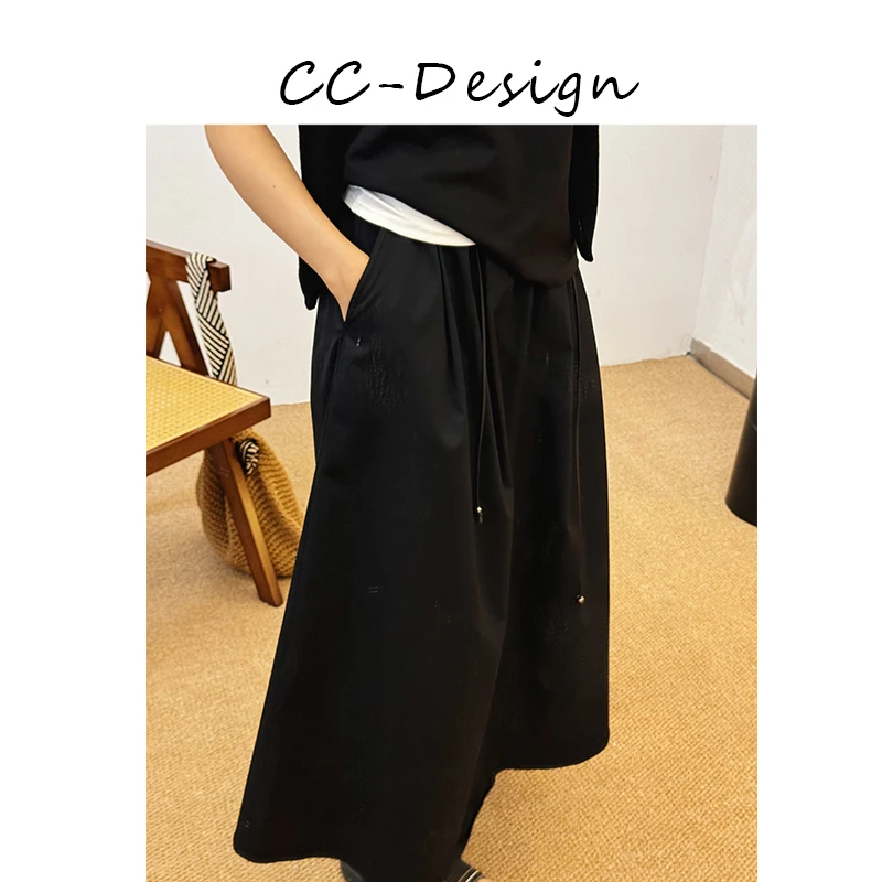 CAICAI-【南法庄园】春夏简约显瘦高腰a字中长裙女百搭裙子093038