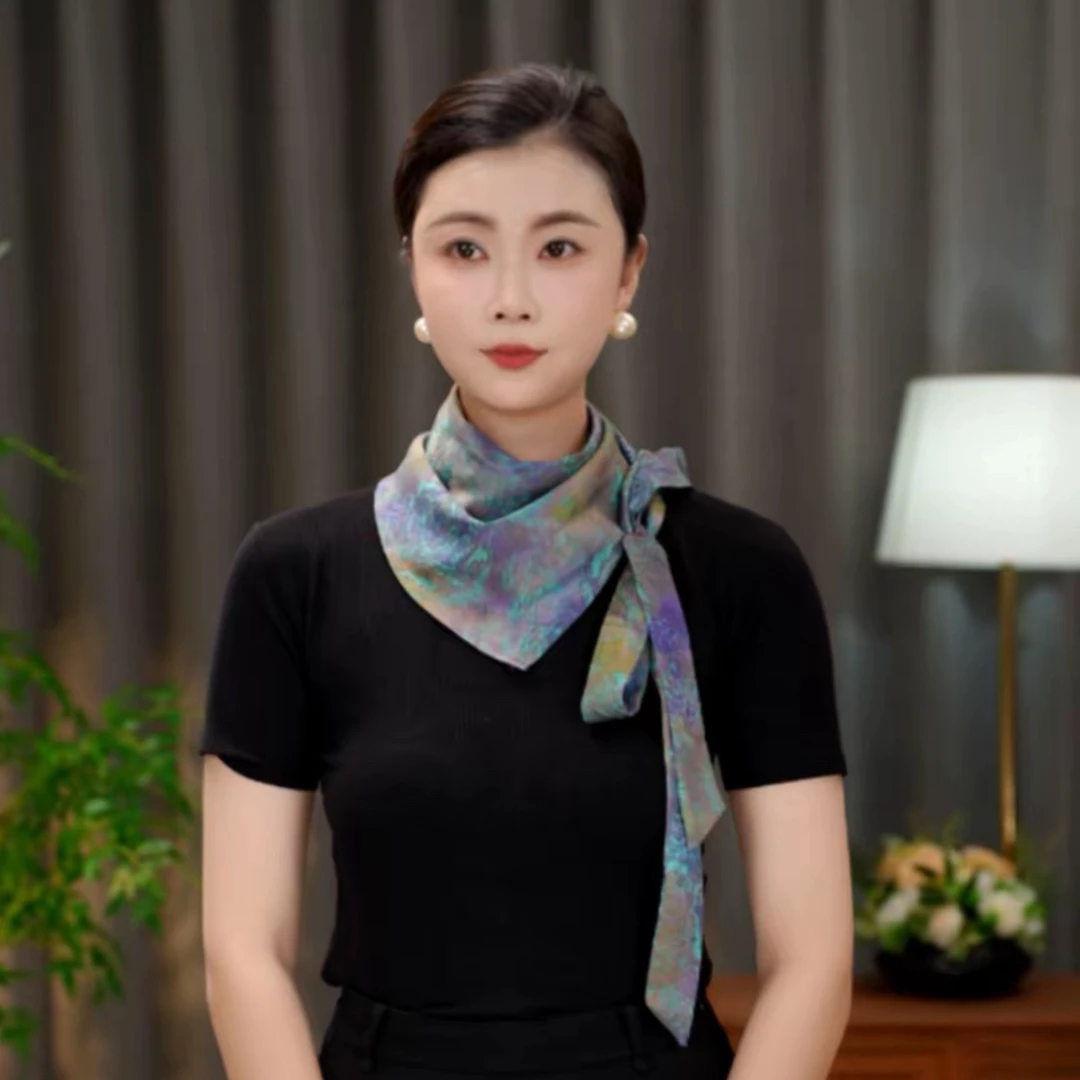罗纹缎三角巾印花国风复古夏季百搭时尚气质女士围巾民族风