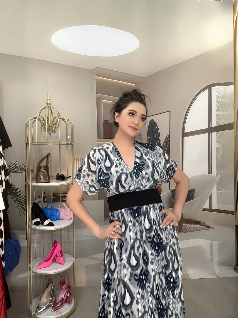 印花女装艾特莱斯收腰显瘦气质时尚夏季透气连衣裙