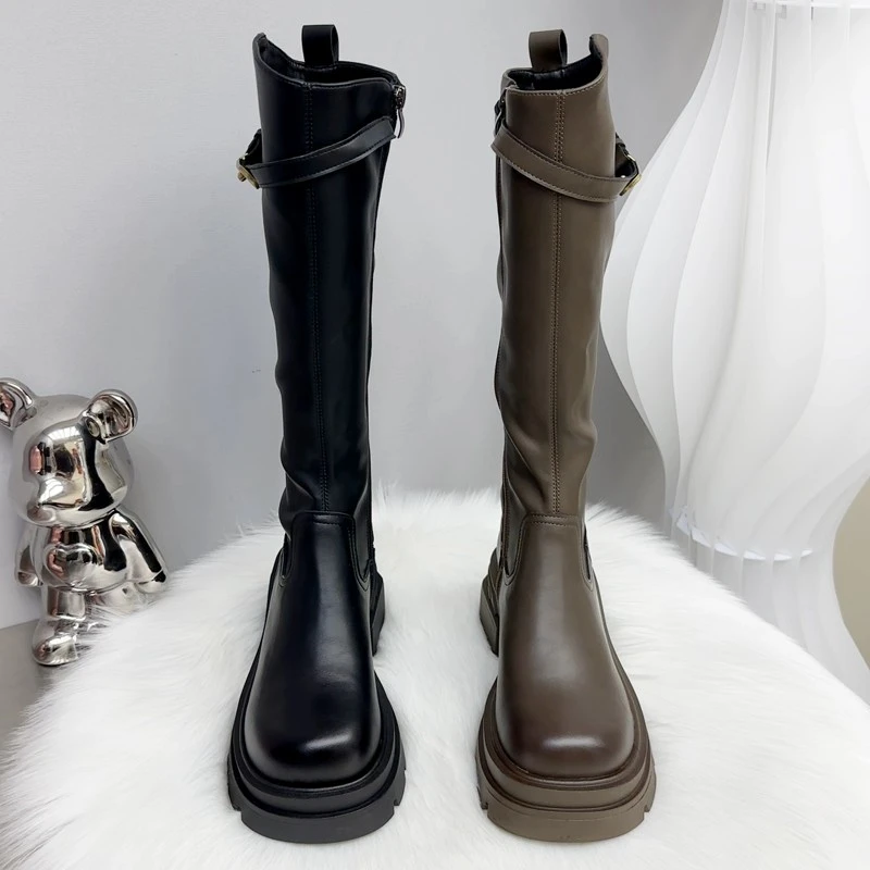 法国BYF『设计师』秋冬季加绒复古马丁靴女保暖休闲松糕百搭长筒靴