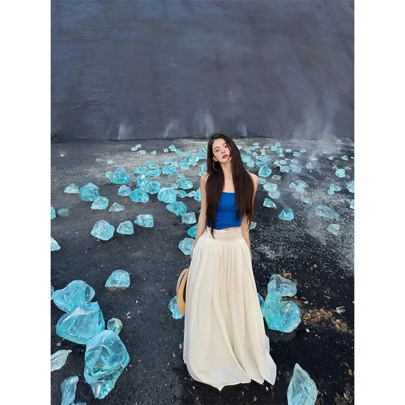 2025夏季气质女装套装高级感小众无袖裹胸上衣高腰显瘦半身裙长裙