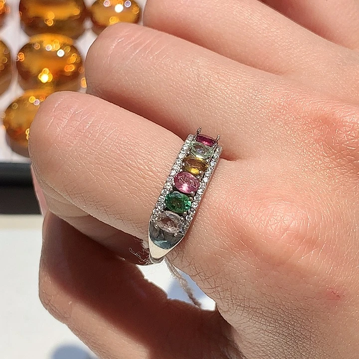 戒指碧玺银S925镶嵌