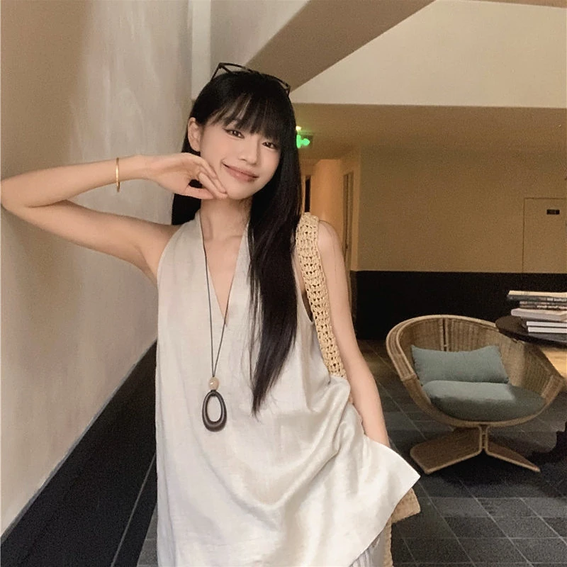 松弛感穿搭套装白色宽松背心上衣女夏季气质阔腿裤长裤休闲两件套