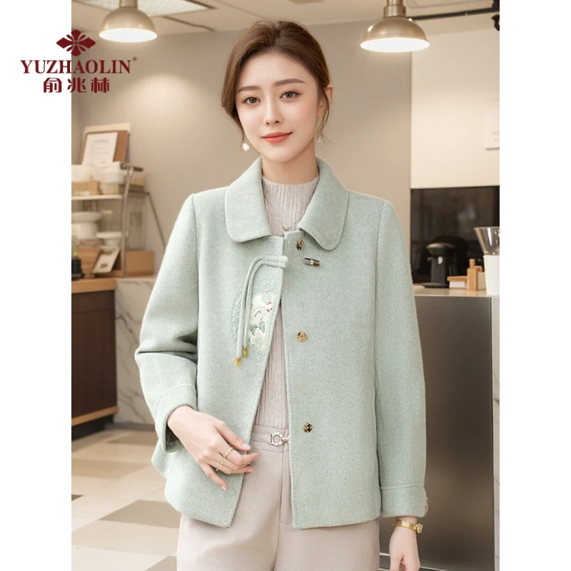 俞兆林妈妈春装毛呢外套2025新款中老年女装春秋气质新中式国风呢