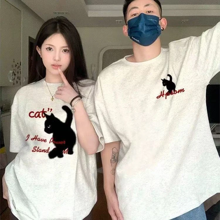 中性潮流两件装情侣短袖夏季小众ins风休闲上衣百搭纯棉宽松T恤衫