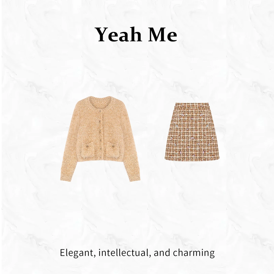 Yeah Me/也觅【郁金豆豆】冬季新款高级感时尚短裙毛衣套装百搭女装