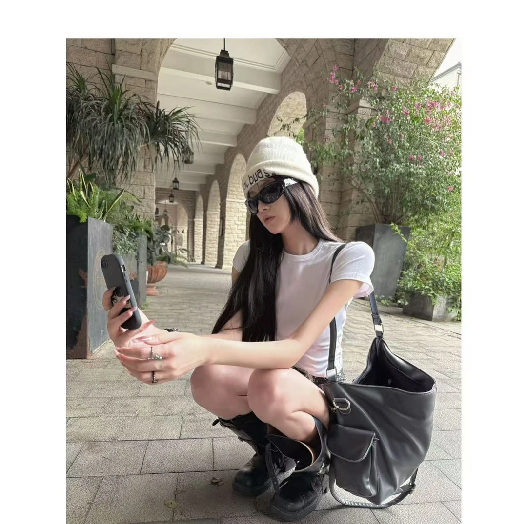 Mao 正肩圆领短袖T恤女夏季新款修身基础款百搭弹力白色上衣H4029