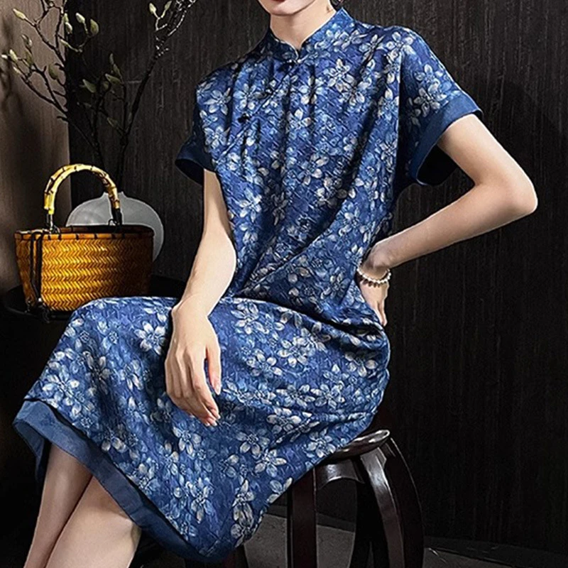 非遗真丝花萝香云纱高端旗袍国风新中式桑蚕丝连衣裙女装夏季新款