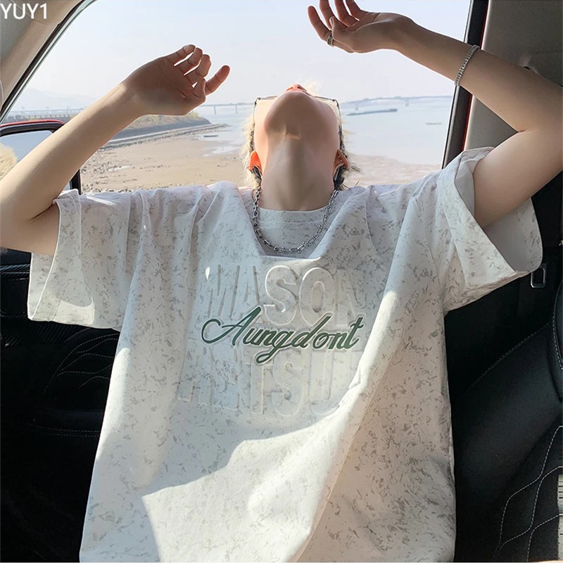 YUY1美式短袖t恤男生夏季新款学生潮流半袖宽松五分上衣服男装